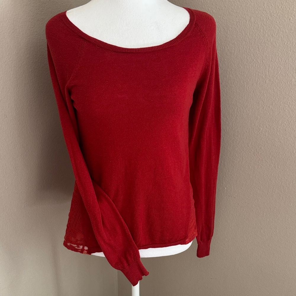 Anthropologie Red Knit Sweater Lace Back
